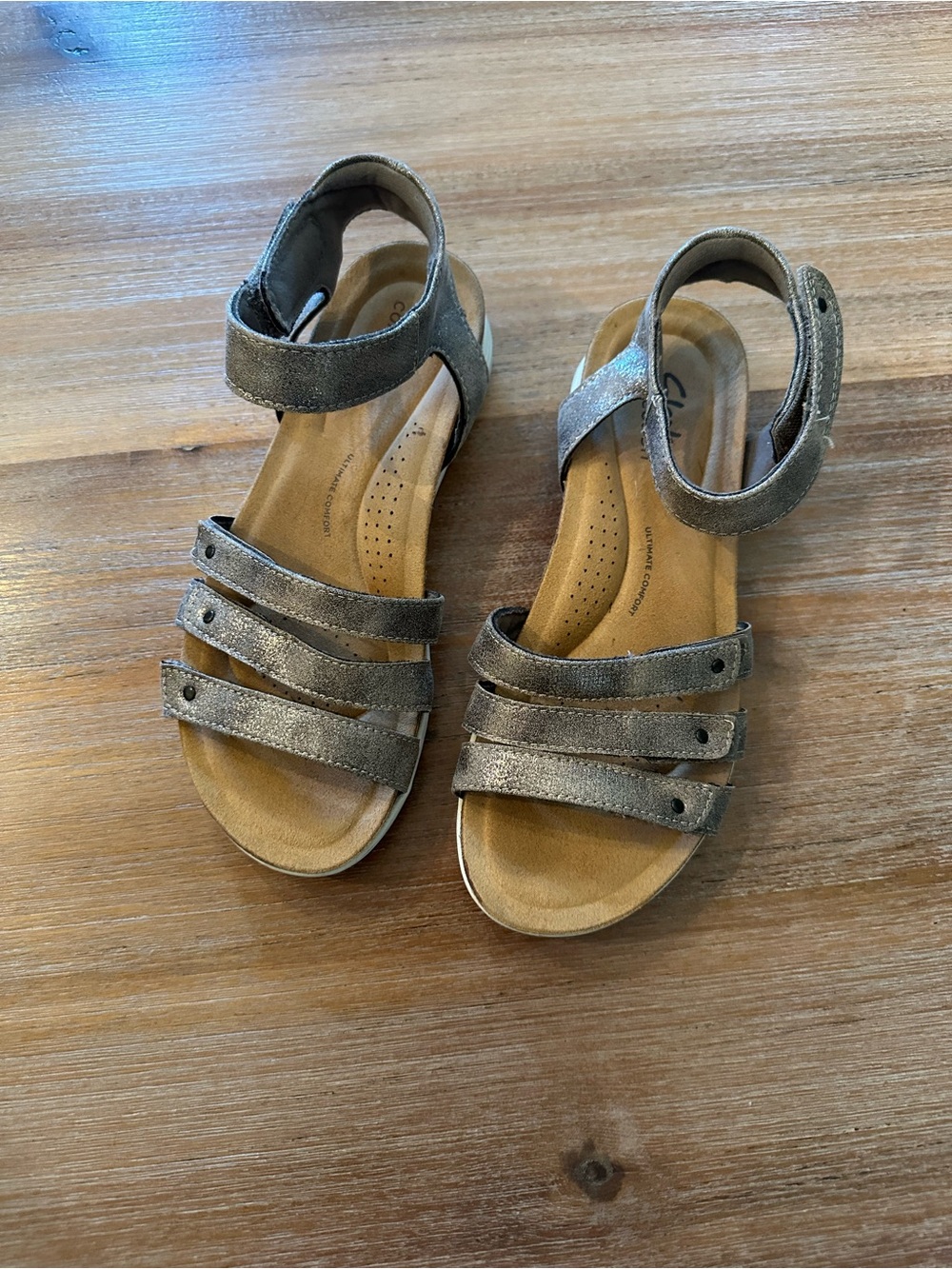 Clarks Metallic Pewter Strappy Ankle-Wrap Women's Sandals